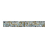 21st Birthday Holographic Banner | Black, Gold and Silver Glitter Effect