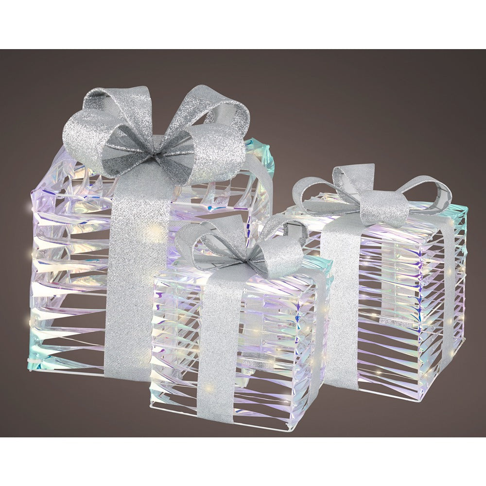 Micro LED Christmas Gift Box Decorations | Iridescent Set of 3