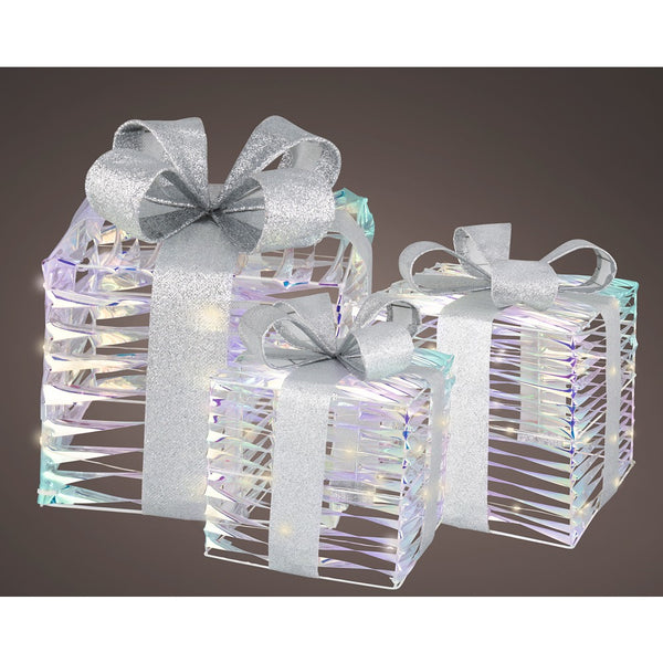 Micro LED Christmas Gift Box Decorations | Iridescent Set of 3