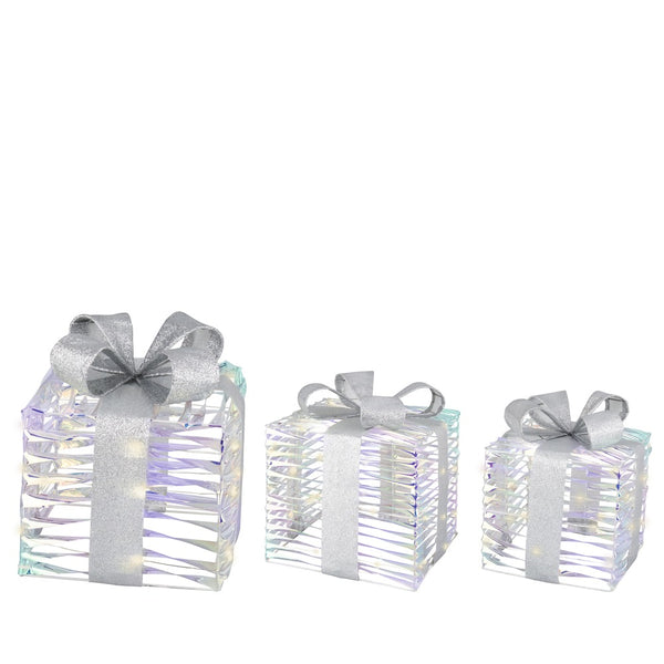 Micro LED Christmas Gift Box Decorations | Iridescent Set of 3