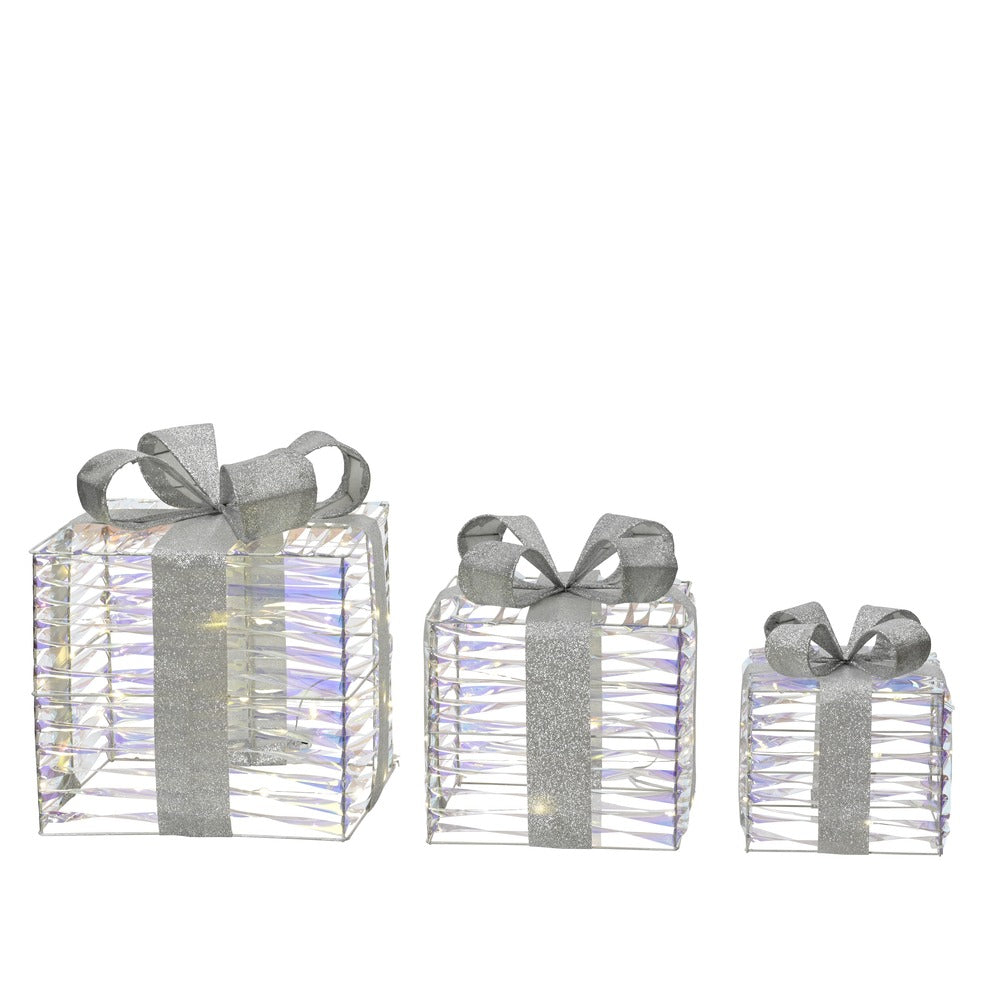 Micro LED Christmas Gift Box Decorations | Iridescent Set of 3