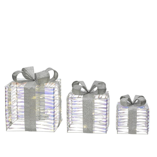 Micro LED Christmas Gift Box Decorations | Iridescent Set of 3