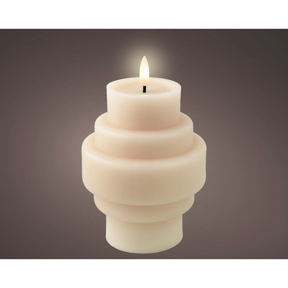 Decoris LED Wick Vase Candle | Cream, 16cm, Tiered Pillar Design