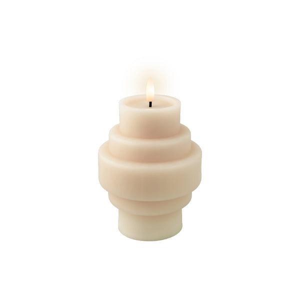 Decoris LED Wick Vase Candle | Cream, 16cm, Tiered Pillar Design