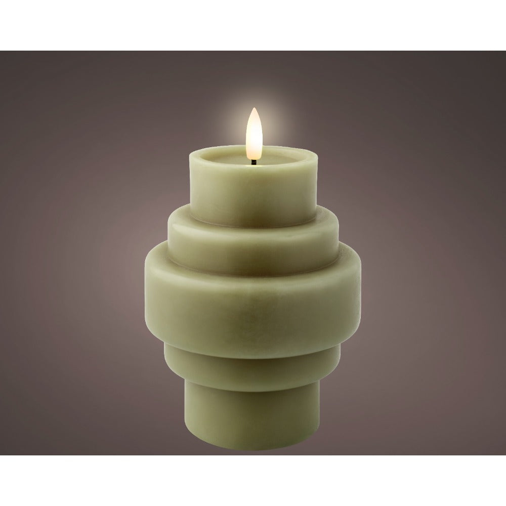 Decoris LED Wick Stacked Cylinder Vase Candle | Muted Green, 16cm