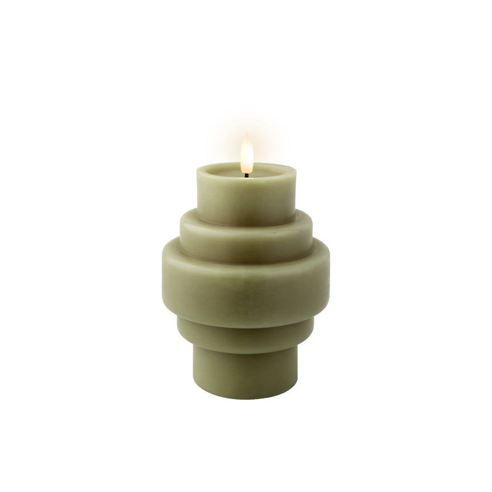 Decoris LED Wick Stacked Cylinder Vase Candle | Muted Green, 16cm