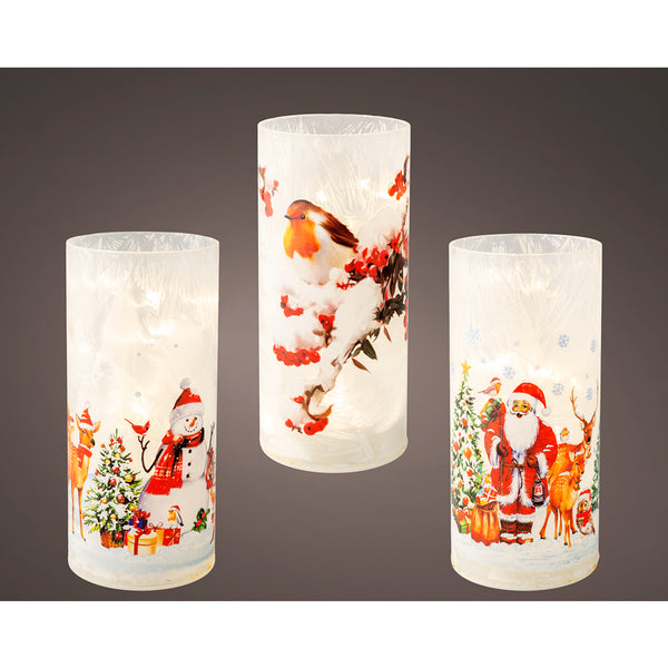 Christmas Micro LED Cylindrical Table Light Xmas Scene | 20cm, Assorted Designs