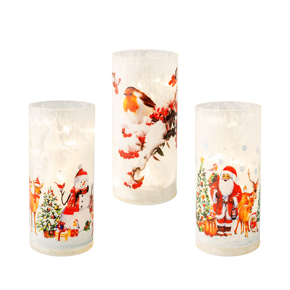 Christmas Micro LED Cylindrical Table Light Xmas Scene | 20cm, Assorted Designs