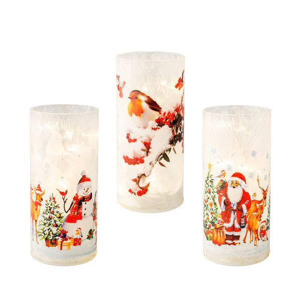 Christmas Micro LED Cylindrical Table Light Xmas Scene | 20cm, Assorted Designs