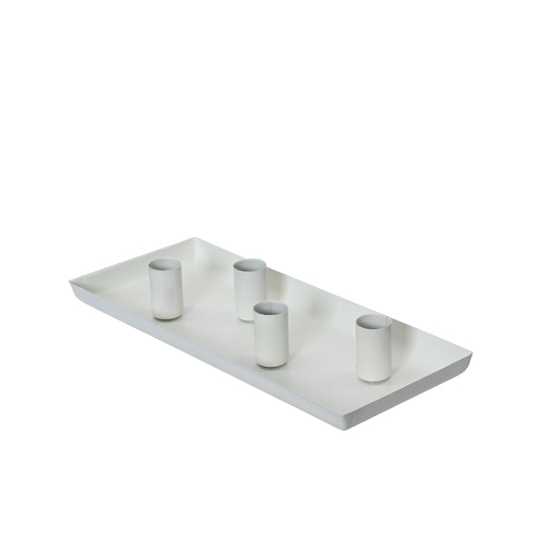 Decoris Rectangular Candle Holder Tray | White, Four Holders, 4cm