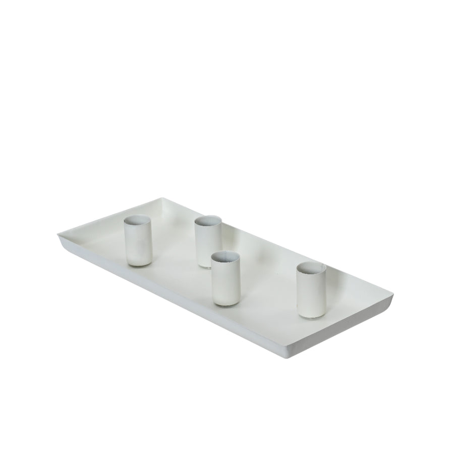 Decoris Rectangular Candle Holder Tray | White, Four Holders, 4cm