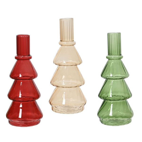 Glass Christmas Tree Candleholder | Assorted Colours for Festive Décor