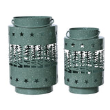 Christmas Speckled Green Round Tree Scene Lantern | Set of 2, Star Perforations