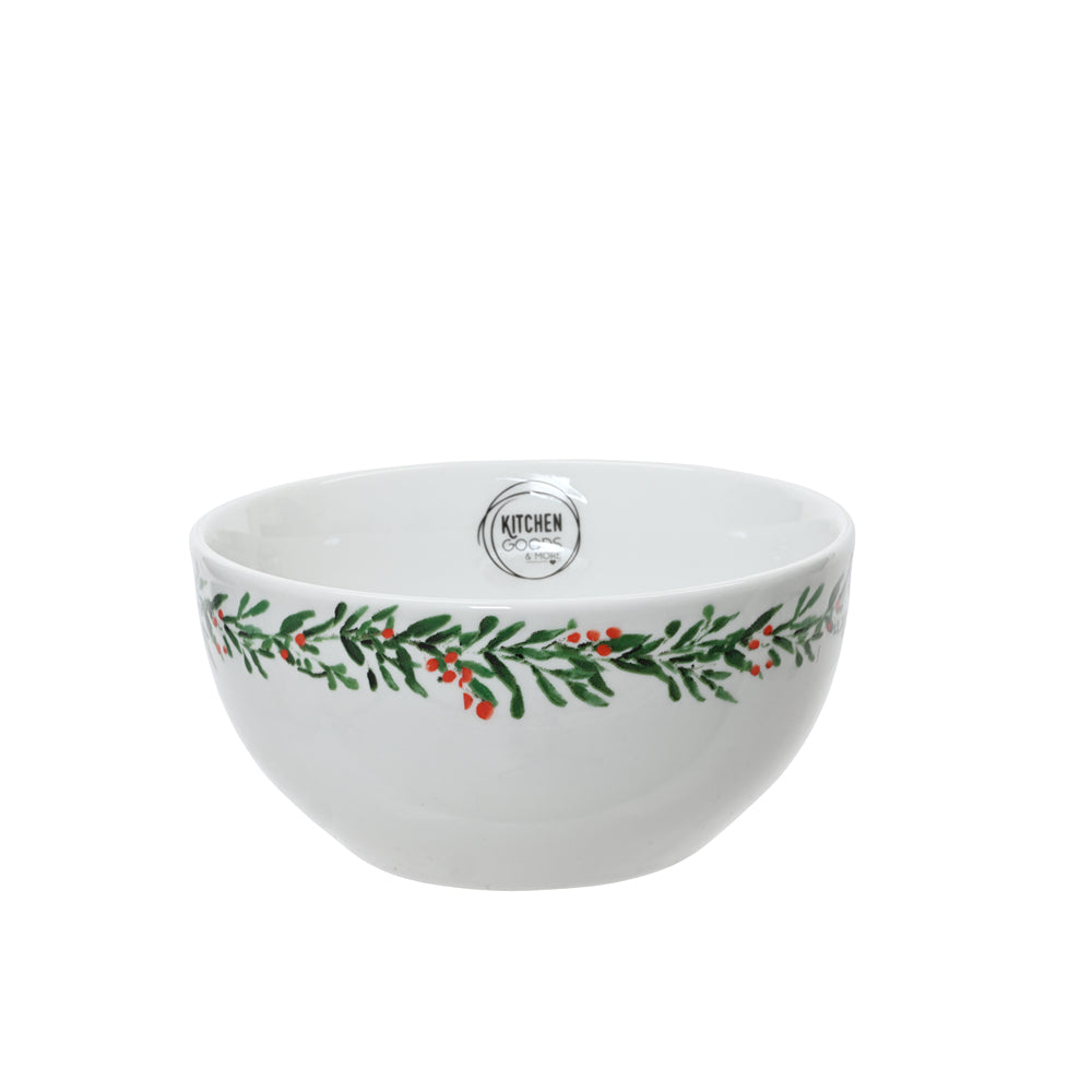 Christmas Holly Print Serving Bowl | Festive Holly Border, Glossy Interior