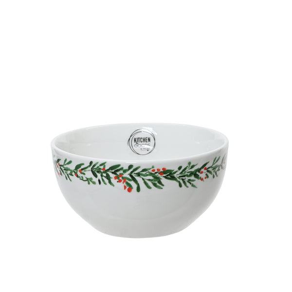Christmas Holly Print Serving Bowl | Festive Holly Border, Glossy Interior