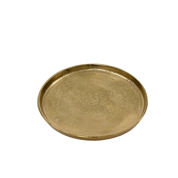 Decoris Antique Gold Round Serving Tray | 30cm, Raised Rim, Textured