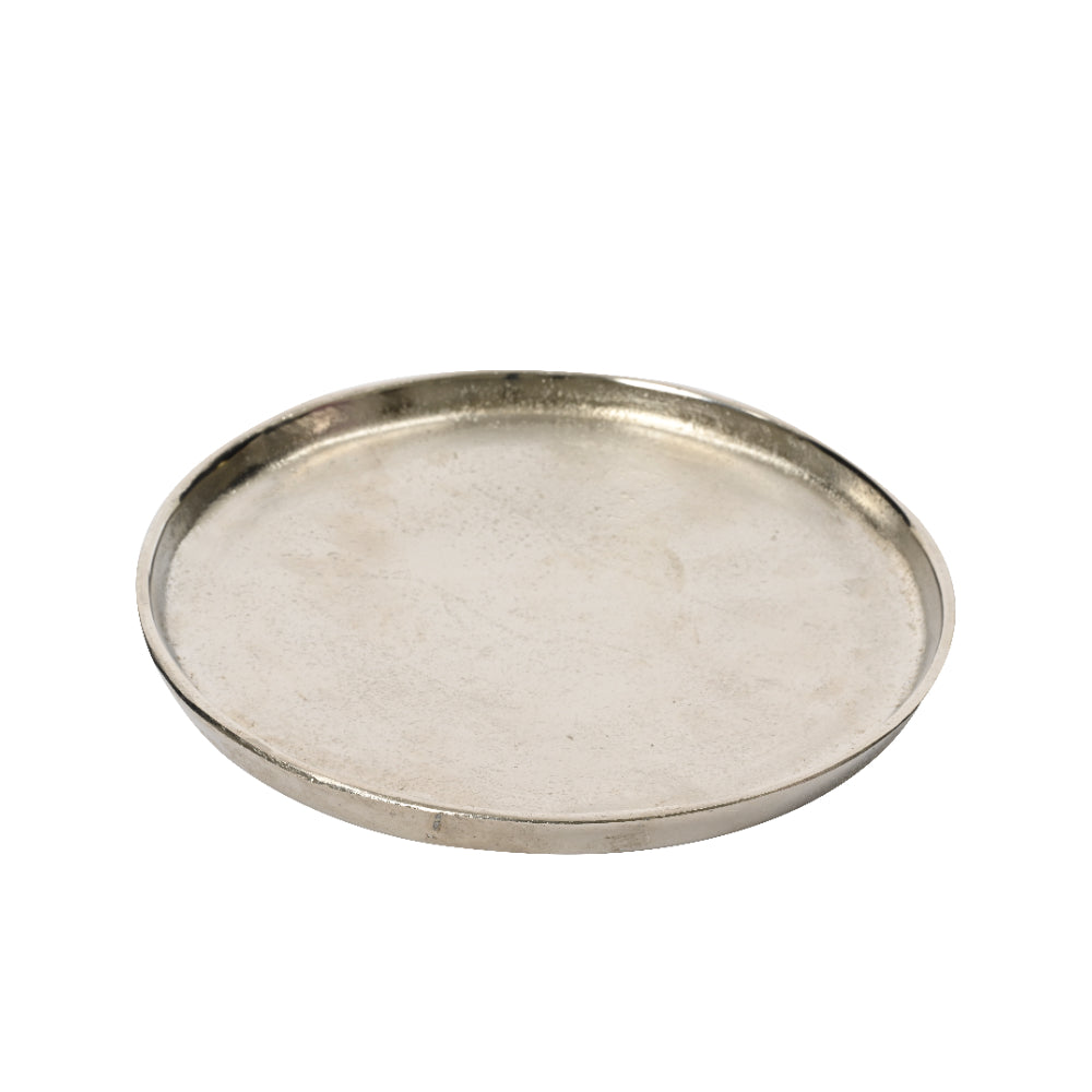 Decoris Silver Round Serving Tray | 30cm Diameter, Raised Rim