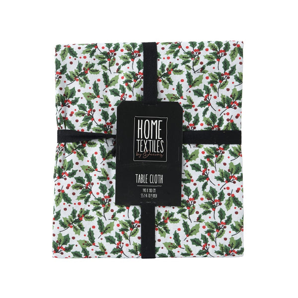 Christmas Tablecloth Holly Print 140x180cm | Festive Dining Cover