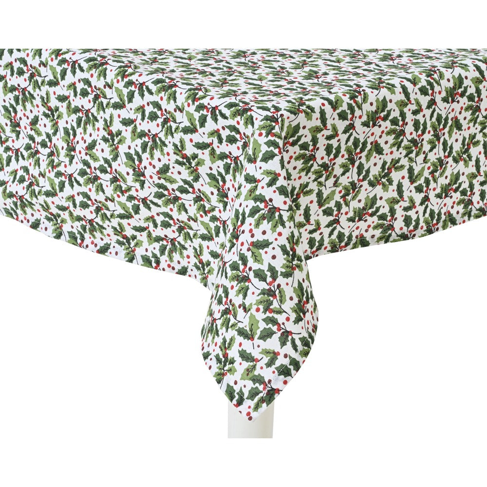 Christmas Tablecloth Holly Print 140x180cm | Festive Dining Cover