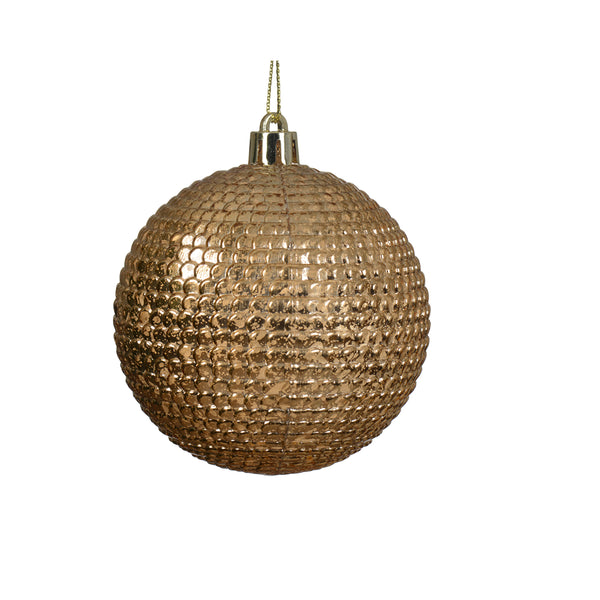 Christmas Textured Gold Bauble | 8 cm, High-Gloss Metallic Finish, Hanging Cord