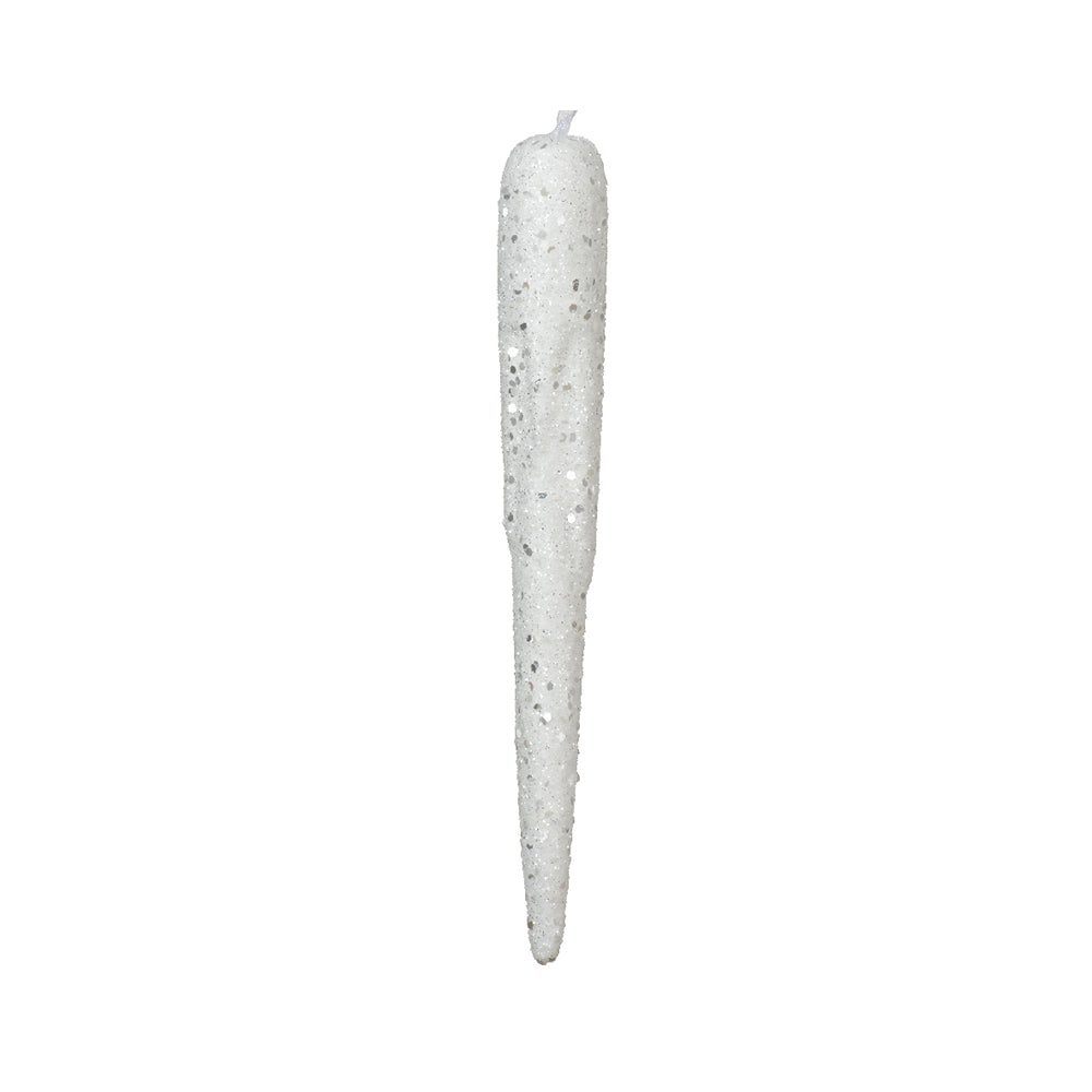 Christmas White Frosted Icicle Hanging Decoration | 24cm, Glitter Accents
