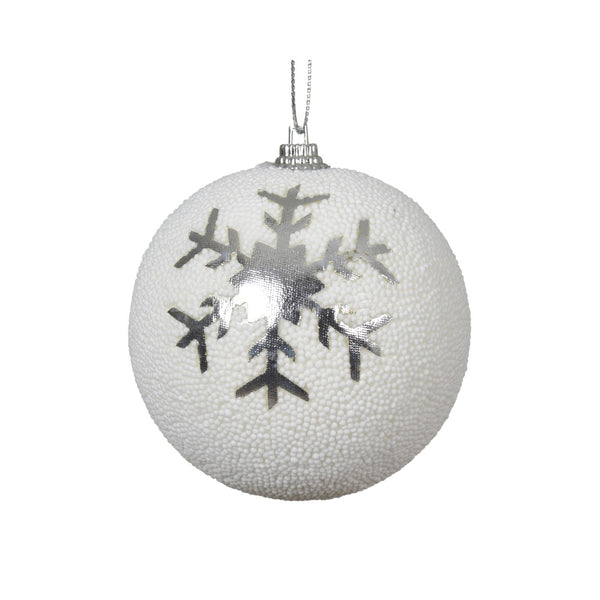 White and Silver Snowflake Christmas Bauble | 8cm Decoration