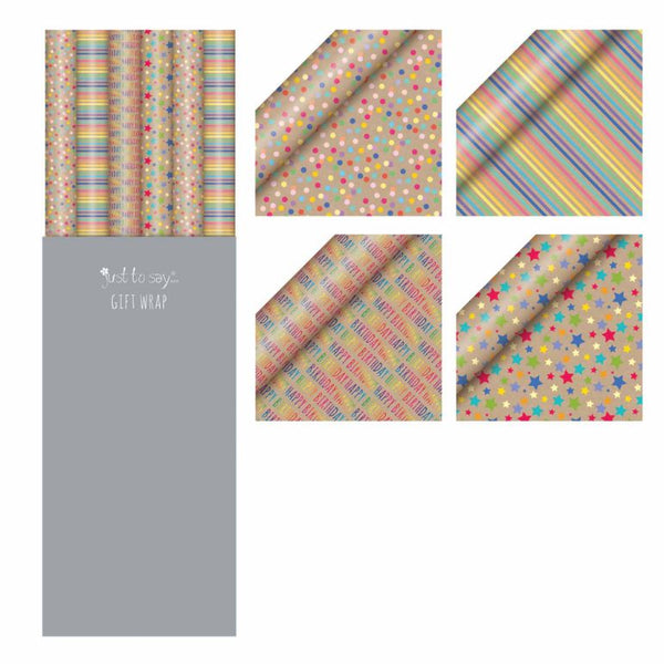 Tallon Printed Kraft Birthday Gift Wrap | 3m x 70cm, Assorted Designs