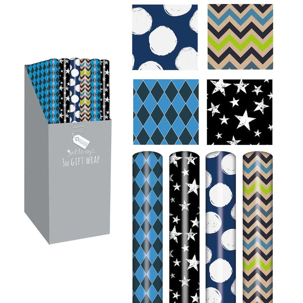 Tallon 3 Metre Gift Wrap Wrapping Paper | Geometric Prints, Glossy, Durable
