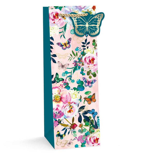 Tallon Butterflies Bottle Gift Bag | Fits Wine Bottle, Rope Handles, Gift Tag