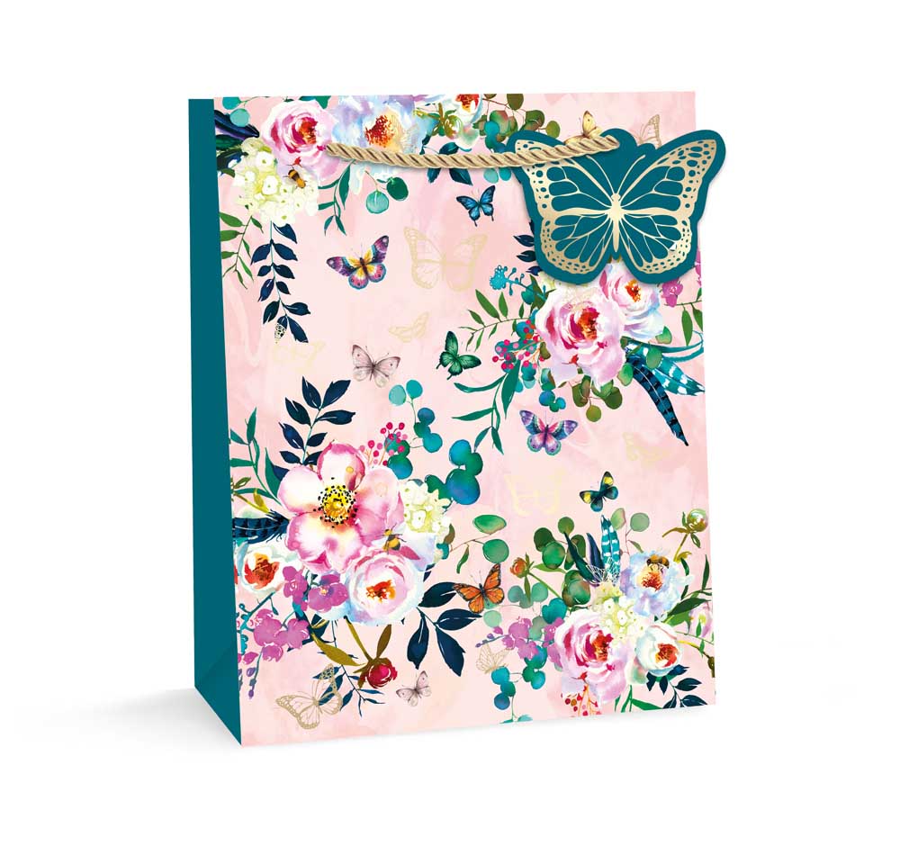 Tallon Butterflies Large Gift Bag | Gold Foil, Rope Handles, Reinforced Sides