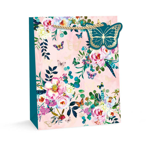 Tallon Butterflies Large Gift Bag | Gold Foil, Rope Handles, Reinforced Sides