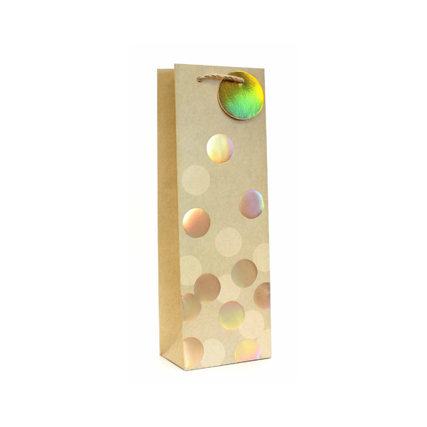 Champagne Holographic Polka Dot Bottle Gift Bag | Twisted Cord Handle
