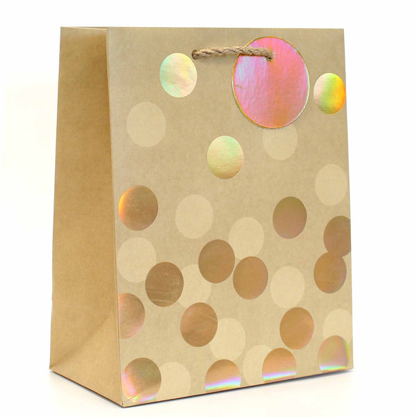 Tallon Gold Spots Medium Gift Bag | Holographic Polka Dots, Rope Handles