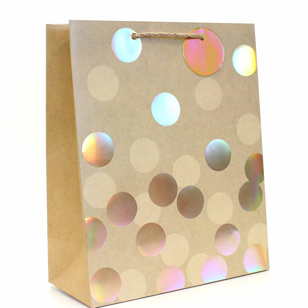 Tallon Gold Spots Large Gift Bag | Holographic Dots, Kraft-Look, Rope Handles