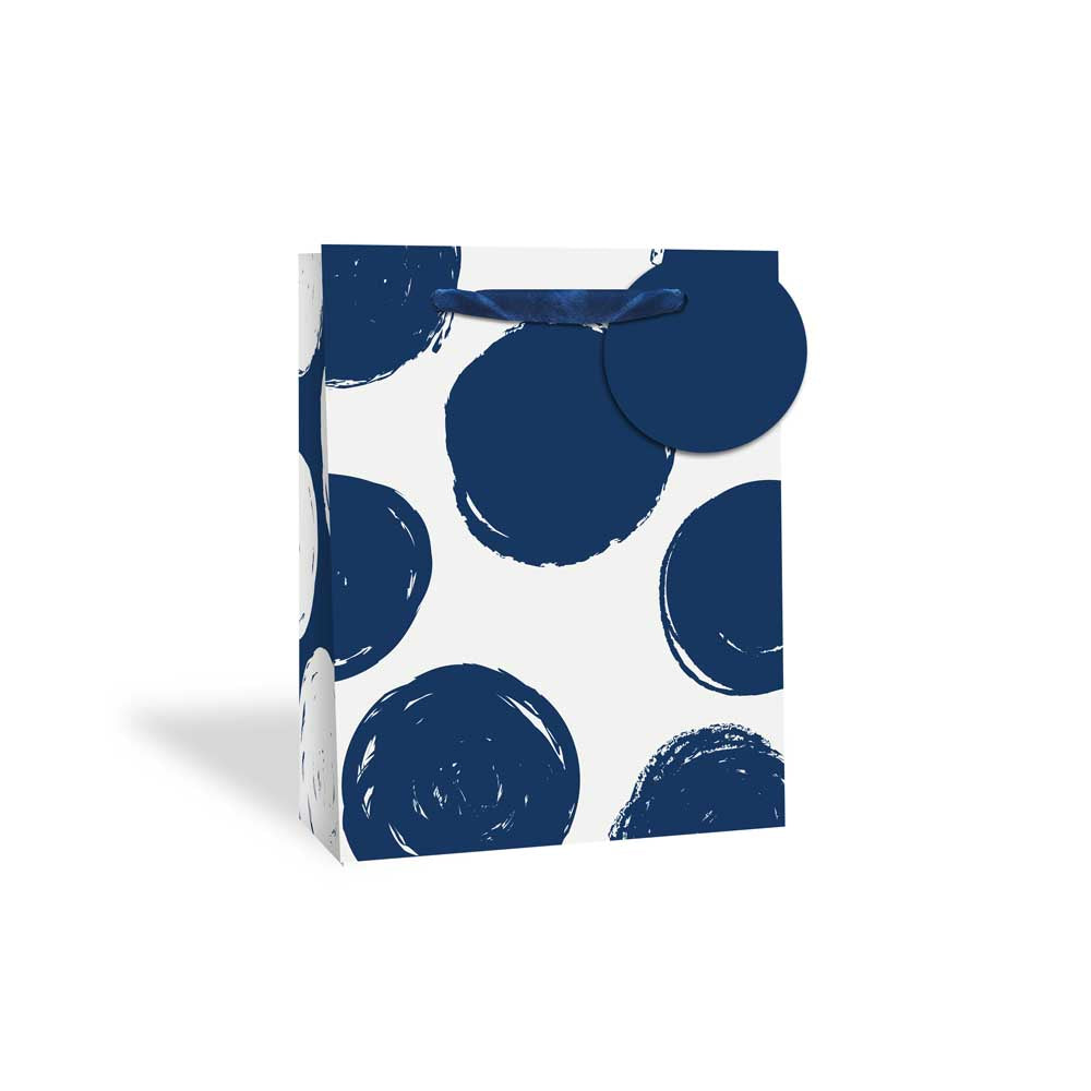 Tallon Gift Bag Spots Medium | Navy Brushstroke Circles, Ribbon Handle