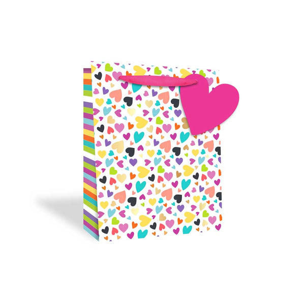 Tallon Hearts Medium Gift Bag | Multicoloured Hearts, Ribbon Handles, Gift Tag