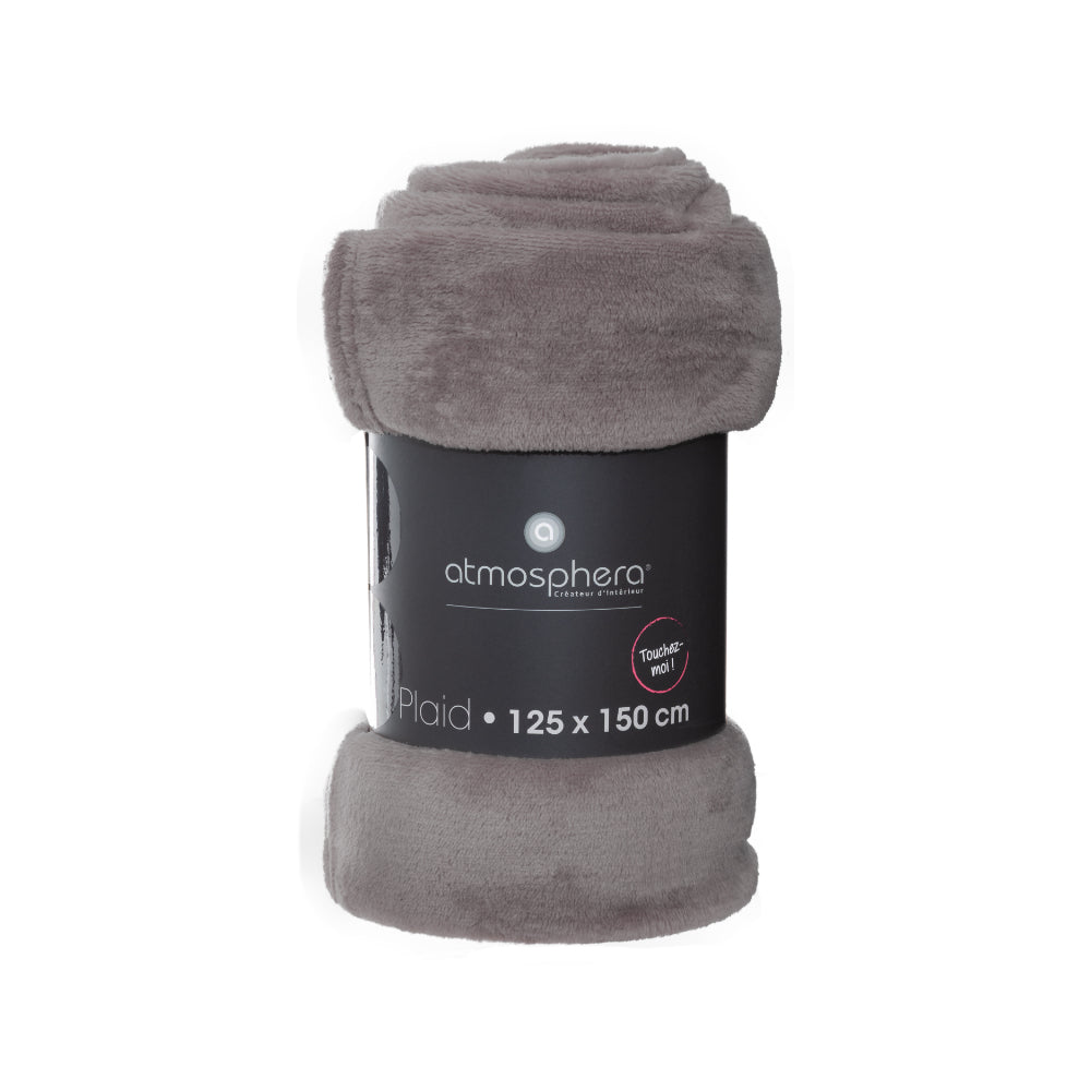 Atmosphera Grey Plaid Velvety Plush Throw Blanket | 125 x 150cm