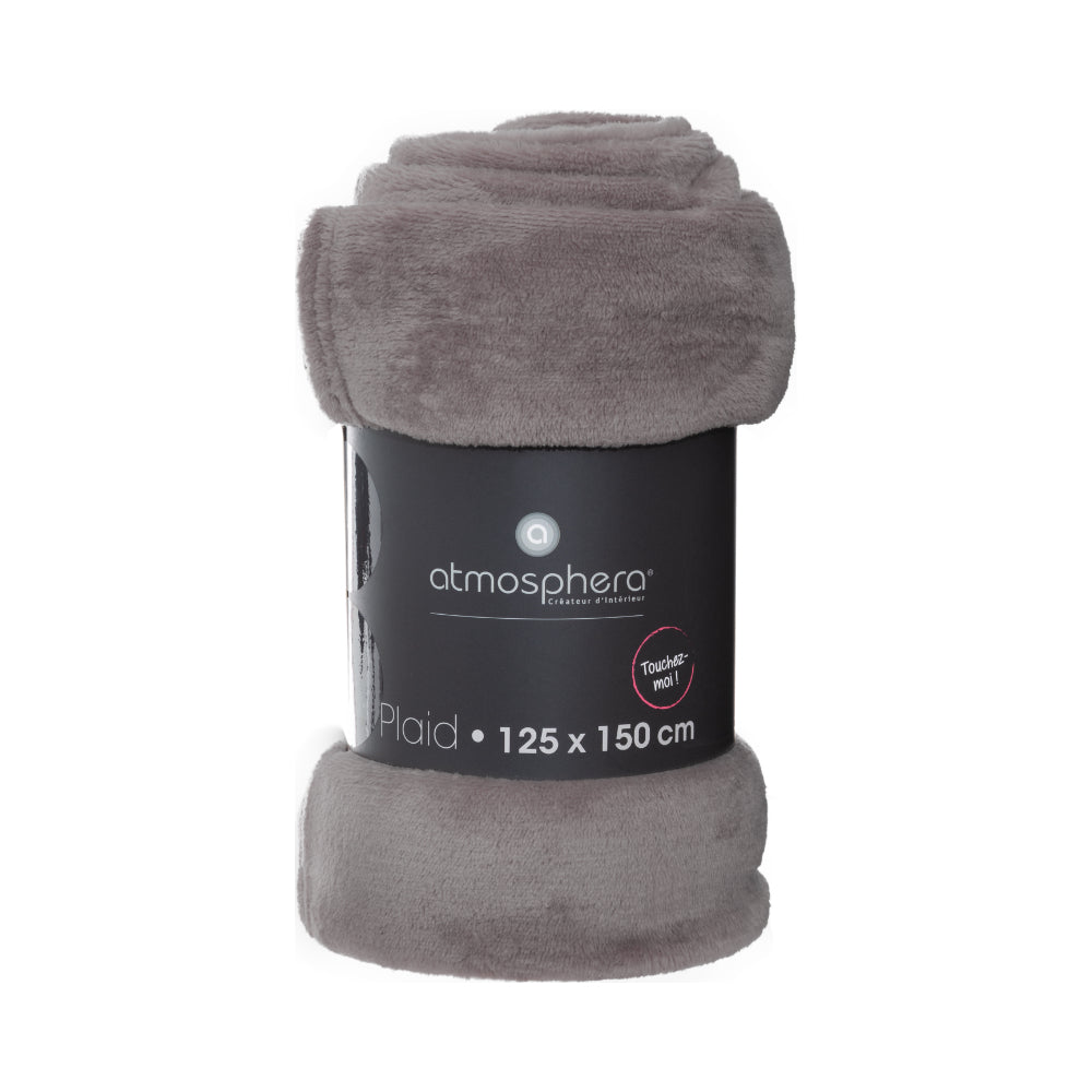 Atmosphera Grey Plaid Velvety Plush Throw Blanket | 125 x 150cm