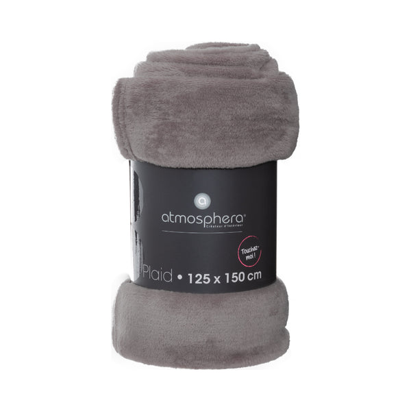 Atmosphera Grey Plaid Velvety Plush Throw Blanket | 125 x 150cm
