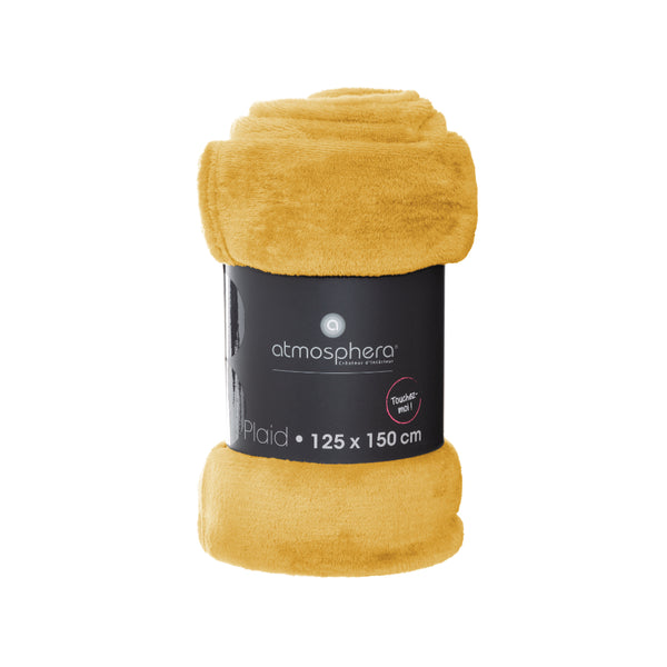 Atmosphera Ochre Plaid Throw Blanket | 125 x 150 cm, Plush Touch