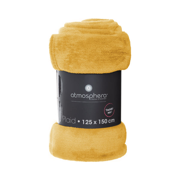 Atmosphera Ochre Plaid Throw Blanket | 125 x 150 cm, Plush Touch