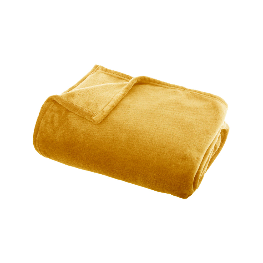 Atmosphera Ochre Plaid Throw Blanket | 125 x 150 cm, Plush Touch