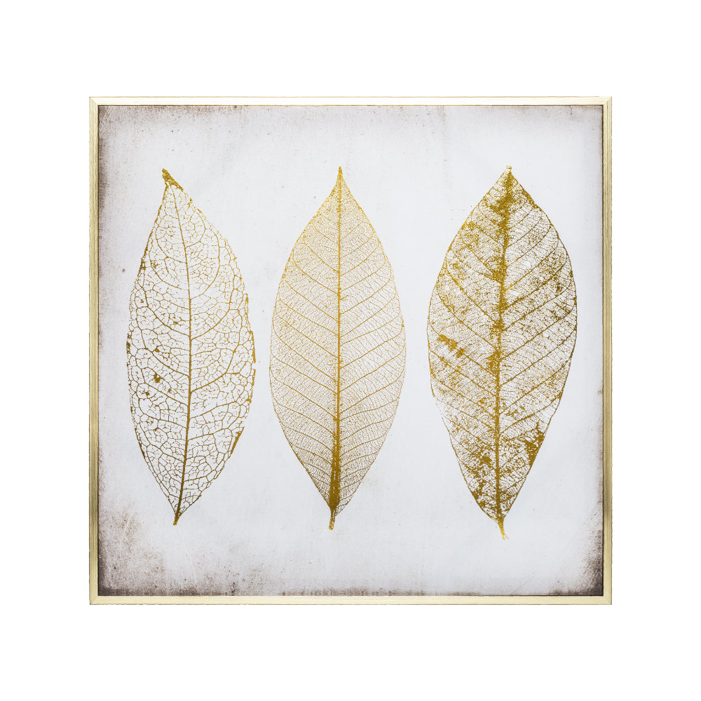 Atmosphera Three Feathers Framed Canvas Wall Art | 58 x 58cm, Gold