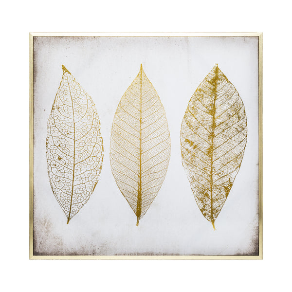 Atmosphera Three Feathers Framed Canvas Wall Art | 58 x 58cm, Gold