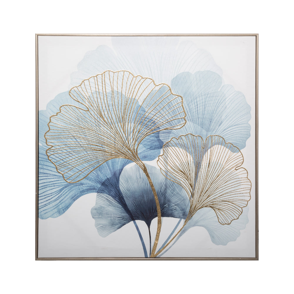 Atmosphera Gold and Blue Ginkgo Leaf Framed Canvas Wall Art | 58 x 58cm