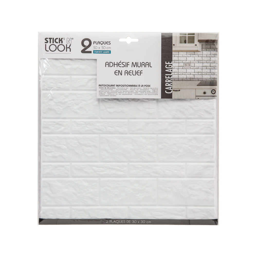 Stick'N Look White 3D Wall Tile Stickers | Pack of 2, 30 x 30 cm