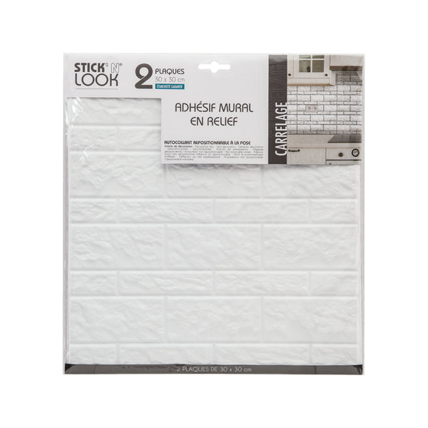 Stick'N Look White 3D Wall Tile Stickers | Pack of 2, 30 x 30 cm