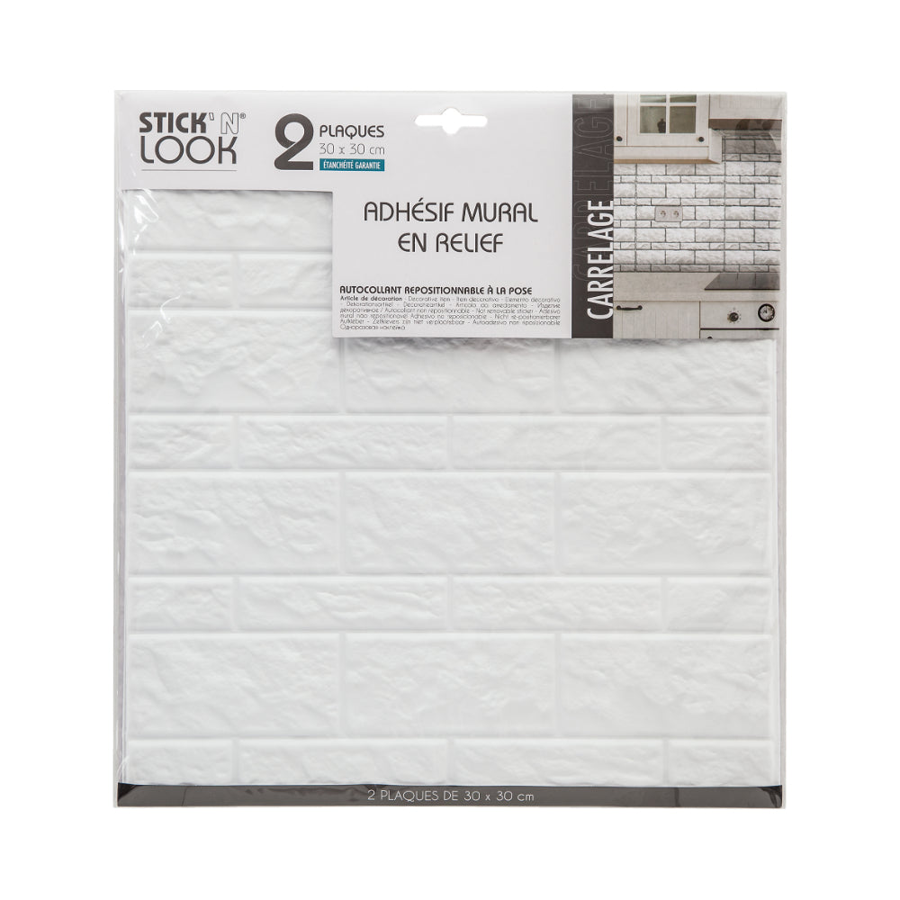 Stick'N Look White 3D Wall Tile Stickers | Pack of 2, 30 x 30 cm