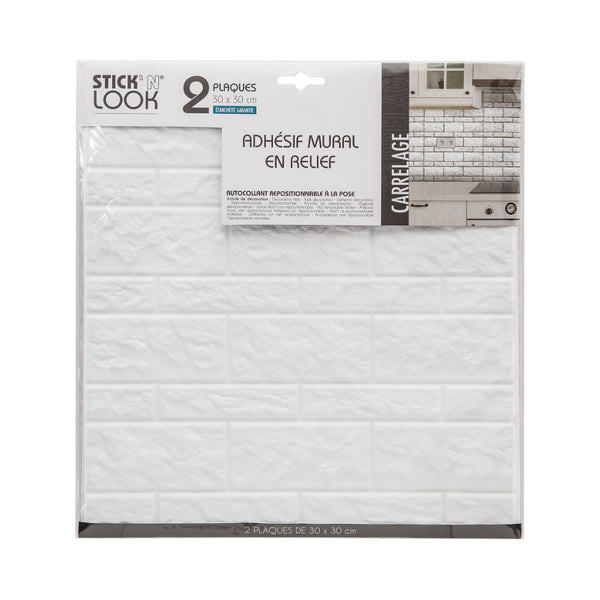 Stick'N Look White 3D Wall Tile Stickers | Pack of 2, 30 x 30 cm