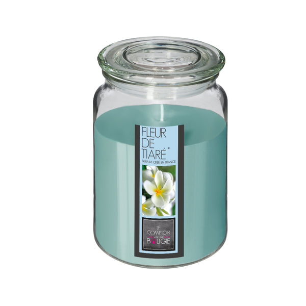 Atmosphera Tiaré Flower Scented Candle Jar with Lid | 510g, Teal